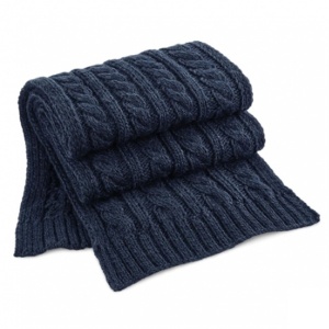 Шал плетен Cable Knit Melange, 168см х 27см синьо - Img 1