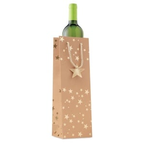 Коледна подаръчна крафт хартиена торбичка за вино - SPARKLE WINE green - Img 5