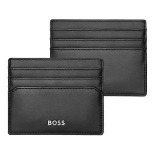 Луксозен кардхолдър от естествена кожа BOSS Classic Smooth Black