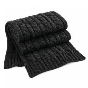 Шал плетен Cable Knit Melange, 168см х 27см черно - Img 1