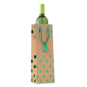 Коледна подаръчна крафт хартиена торбичка за вино - SPARKLE WINE green - Img 8