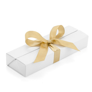 Подаръчна кутия за химикалка бяла със златна панделка - Img 1