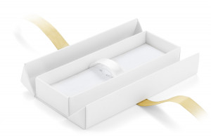 Подаръчна кутия за химикалка бяла със златна панделка - Img 2