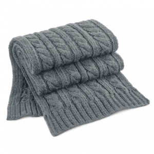 Шал плетен Cable Knit Melange, 168см х 27см сиво - Img 1