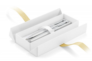 Подаръчна кутия за химикалка бяла със златна панделка - Img 3