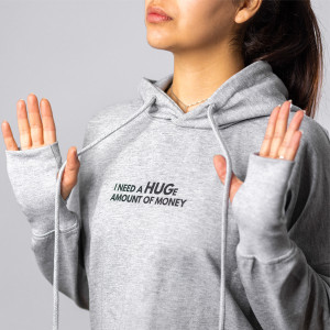 Скъсен дамски суитшърт органичен памук светло сив с лого HUGe - Img 4