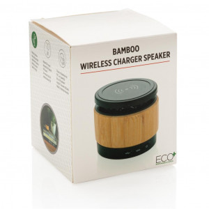 Преносим високоговорител Bluetooth 3W с Безжично зарядно Wireless 5W Бамбук - Img 2