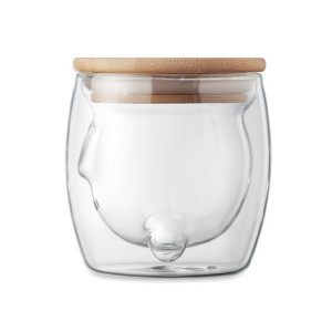 Двустенна боросиликатна чаша с бамбуков капак - BEAR SMILE - Img 3