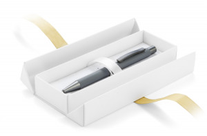 Подаръчна кутия за химикалка бяла със златна панделка - Img 4