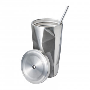 Термо чаша 500мл със сламка от неръждаема стомана Сребърна - Img 2