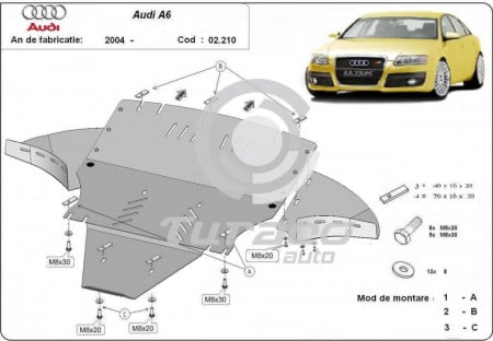 Scut motor metalic Audi A6 (4F2, C6) cu laterale