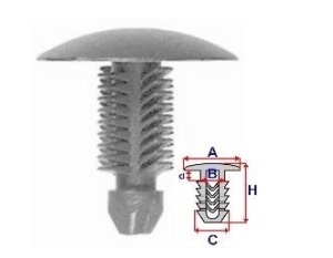 Set 10 Bucati CLIPSURI FIXARE FIAT / ALFA ROMEO / LANCIA A = 21,6mm - B = 5,4mm - C = 7,8mm - d = 3,8mm - H = 23,8mm
