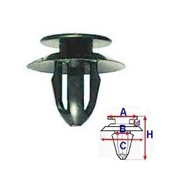 Set 10 Bucati CLIPSURI FIXARE FORD a - 13.2 b - 7.9 c - 18 d - 3 h - 16.2