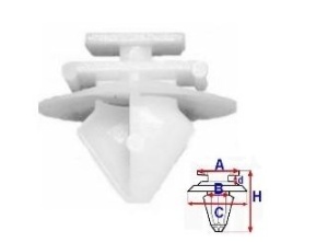 Set 10 Bucati CLIPSURI FIXARE CITROEN / PEUGEOT / RENAULT A= 9,9mm - B= 8,1mm - C= 20,3mm - d= 1,7mm - H= 15,8mm