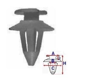 Set 10 Bucati CLIPSURI FIXARE VW / AUDI / SKODA / SEAT A= 13,5mm - B= 6,9mm - C= 17,8mm - d= 3,1mm - H= 21,1mm