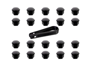 Set capace prezoane roți 17 mm negre cu extractor – 20 bucăți, înălțime 18 mm