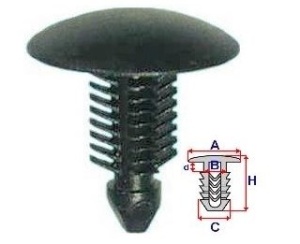 Set 10 Bucati CLIPSURI FIXARE FIAT / ALFA ROMEO / LANCIA A = 21,8mm - B = 5,3mm - C = 9,4mm - d = 2,6mm - H = 23,7mm