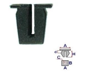 Set 10 Bucati CLIPSURI FIXARE MERCEDES A= 15,6mm - B= 14mm - C= 6mm - d= 2,4mm - H= 14,2mm