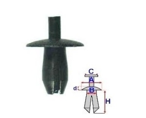 Set 10 Bucati CLIPSURI FIXARE VW / AUDI / SKODA / SEAT A = 17,9mm - B = 6,9mm - C = 3,9mm - d = 3,2mm - H = 16,3mm