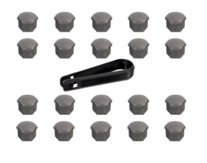 Set capace prezoane roți 17 mm gri cu extractor – 20 bucăți, înălțime 18 mm