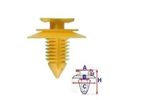Set 10 Bucati CLIPSURI FIXARE FIAT / ALFA ROMEO / LANCIA A = 14,3mm - B = 5.9mm - C = 21mm - d = 2,7mm - H = 22,2mm