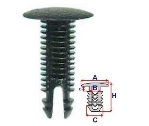 Set 10 Bucati CLIPSURI FIXARE FIAT / ALFA ROMEO / LANCIA A = 17,8mm - B = 6mm - C = 8,1mm - d = 2mm - H = 26,5mm