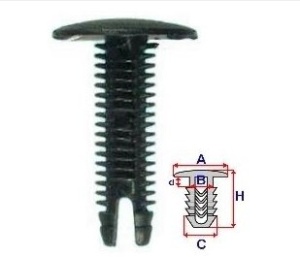 Set 10 Bucati CLIPSURI FIXARE FIAT / ALFA ROMEO / LANCIA A = 18,2mm - B = 4,3mm - C = 6,6mm - d = 2,1mm - H = 29,6mm