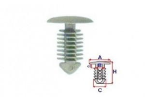 Set 10 Bucati CLIPSURI FIXARE OPEL / CHEVROLET / DAEWOO A= 13,9mm - B= 4mm - C= 7,7mm - d= 2,8mm - H= 17,2mm