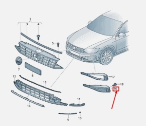 Grilă proiectoare ceață stânga pentru Volkswagen Passat B8 (2014–2024) - Img 3