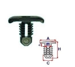 Set 10 Bucati CLIPSURI FIXARE FORD A = 12,8mm - B = 3,4mm - C = 5,1mm - H = 10,7mm