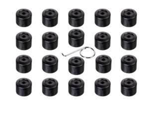 Set capace prezoane roți 17 mm negre cu extractor – 20 bucăți, înălțime 21 mm, diametru 28 mm