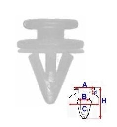 Set 10 Bucati CLIPSURI FIXARE CITROEN / PEUGEOT / RENAULT A = 12,4mm - B = 8,6mm - C = 15,2mm - d = 2,5mm - H = 19,1mm