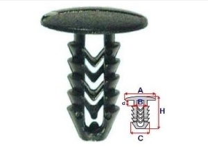 Set 25 Bucati CLIPSURI FIXARE FIAT / ALFA ROMEO / LANCIA A = 22mm - B = 8,2mm - C = 11mm - d = 4mm - H = 27,7mm
