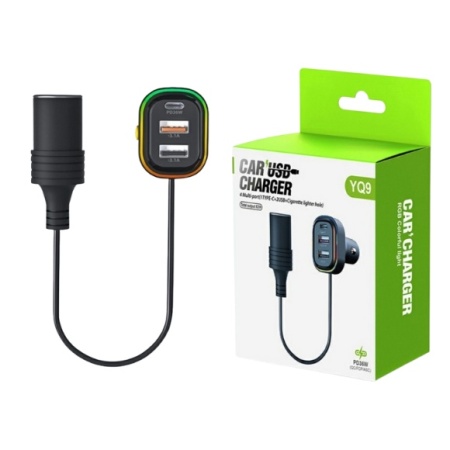INCARCATOR AUTO YQ9 2 X USB 1 X TIP C + BRICHETA 12V PD 36W