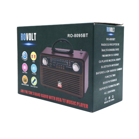 RADIO PORTABIL RETRO RO - 8095BT, ACUMULATOR,USB, BLUETOOTH, AUX, USB - Img 5