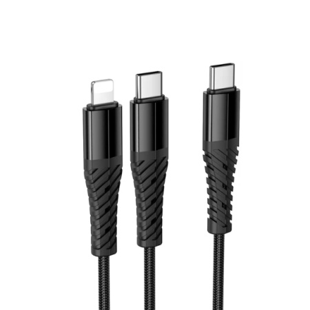 CABLU DATE 2 IN 1 HOCO X123 TIP C LA TIP C + IPH 1 METRU NEGRU - Img 4