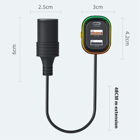 INCARCATOR AUTO YQ9 2 X USB 1 X TIP C + BRICHETA 12V PD 36W - Img 2