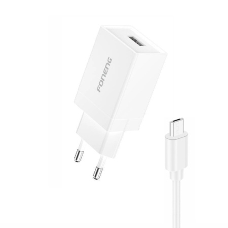 INCARCATOR PRIZA FONENG K210 + cablu MICROUSB 2.1A 10W 1XUSB alb - Img 2