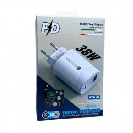INCARCATOR RETEA PD 50, USB + TIP C 38W QC3.0