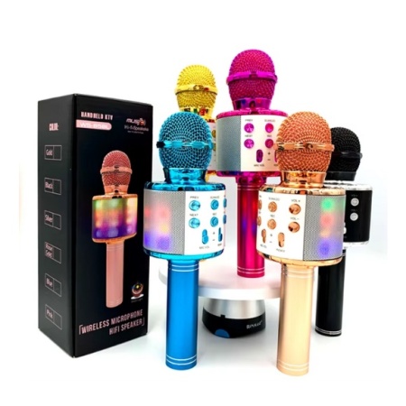 MICROFON WIRELESS KARAOKE WS 858L LUMINI RGB MICRO SD BLUETHOOT