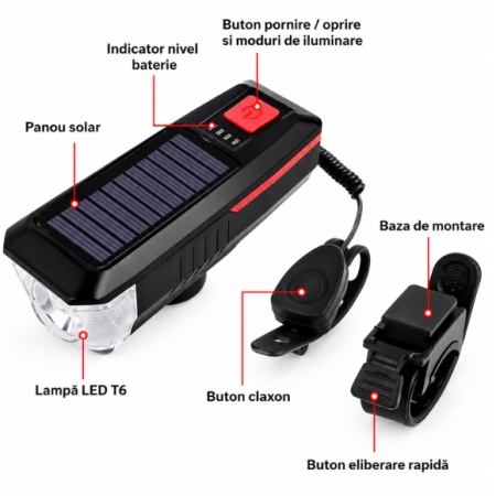 FAR BICICLETA LY 17 CU INCARCARE SOLARA CU SONERIE SI BUTON TIP C - Img 2