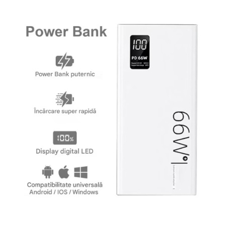 POWER BANK PD 66W 20.000 mA 2X USB TIP C MICROUSB DISPLAY negru - Img 3