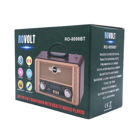 RADIO PORTABIL RETRO RO - 8098BT, ACUMULATOR,USB, BLUETOOTH, AUX, USB - Img 5