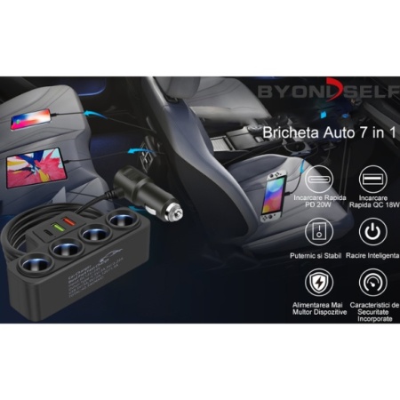 TRIPLU BRICHETA AUTO FIR 4 PRIZE D-25 120V 2 x USB, 1 x USB TIP C - Img 2