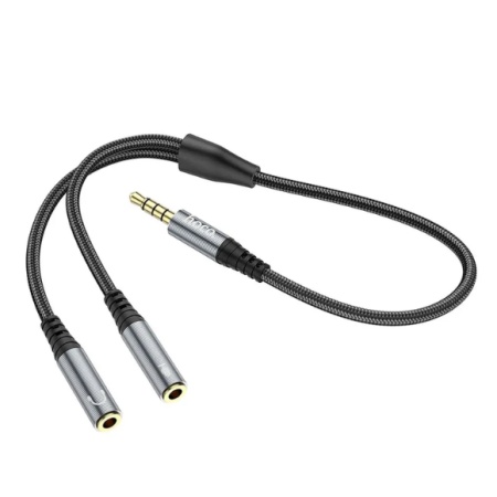 CABLU AUX HOCO 2IN1 UPA 21 JACK TATA 3.5MM LA 2 JACK MAMA 3.5MM 0.25M GRI - Img 2