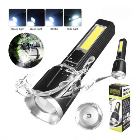 LANTERNA YD 2202 COB + XPE MICROUSB LUPA REGLABILA INCARCARE SOLARA - Img 2
