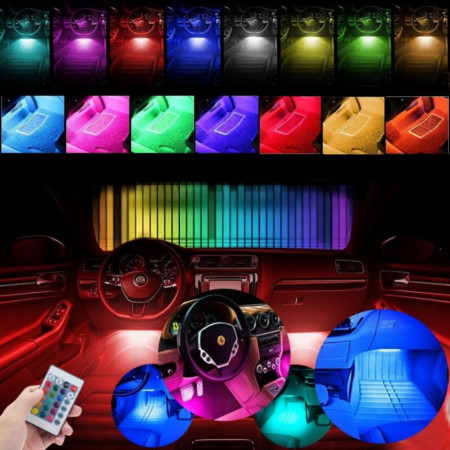 BANDA LED RGB USB AUTO PENTRU LUMINI LA PICIOARE TELECOMANDA SET 4 BENZI - Img 3
