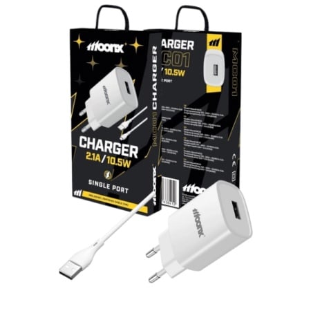 INCARCATOR PRIZA MOONX MC01 + cablu IPH 2.1A 10.5W 1XUSB alb