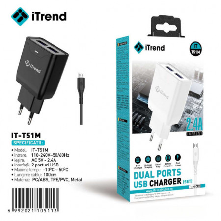 INCARCATOR TELEFON ITREND T 51M MICROUSB 2 X USB 2.4A - Img 2