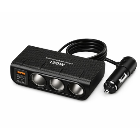 TRIPLU BRICHETA AUTO FIR 3 PRIZE OLESSON 1658 120W 1 x USB 1 X TIP C 3.1A - Img 2